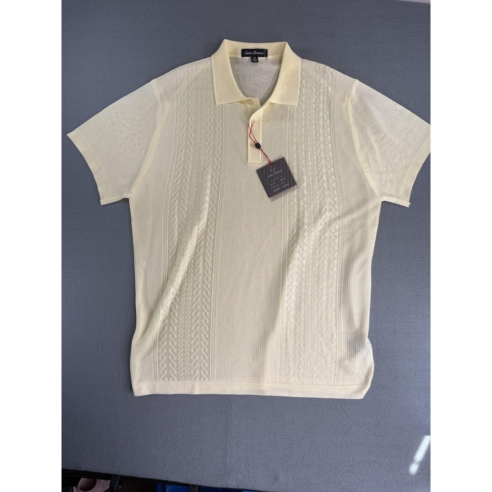 Saint Lorenzo Polo Shirt Mens 3XL White Textured Knit Lightweight Classic